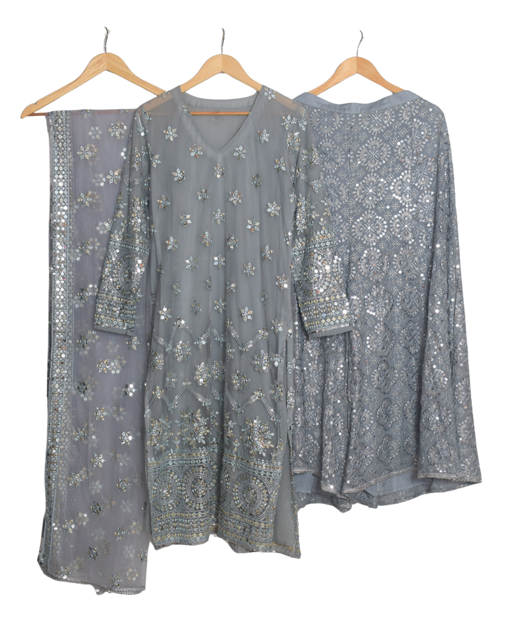 Grey Mirror Work Kurta & Pant Set
