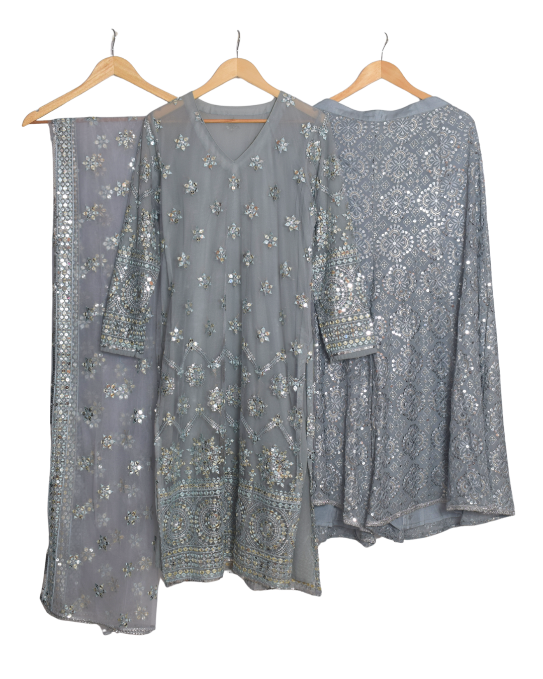 Grey Mirror Work Kurta & Pant Set