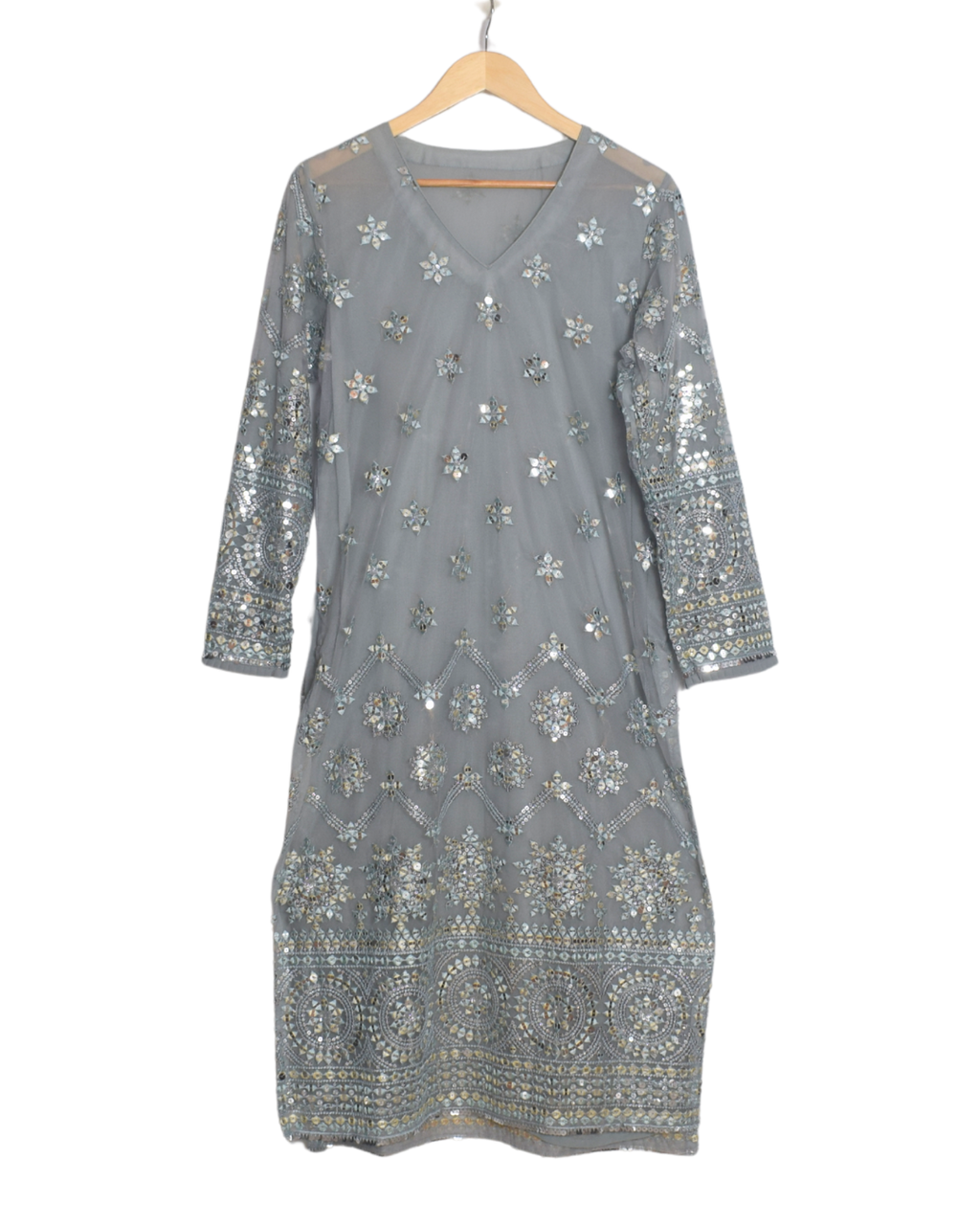 Grey Mirror Work Kurta & Pant Set