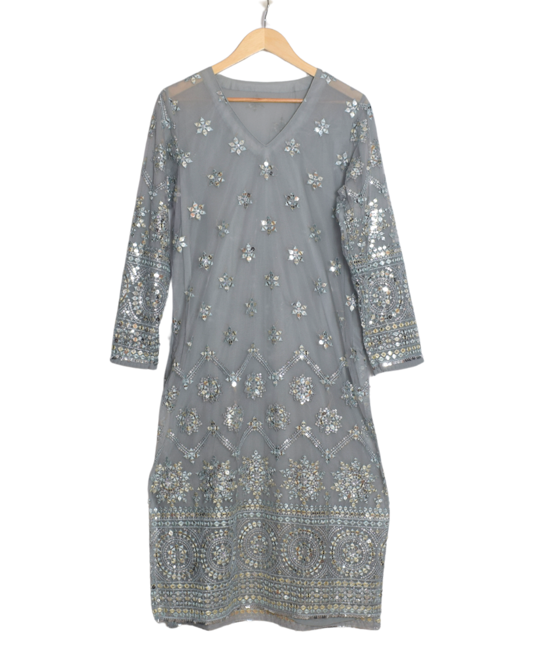 Grey Mirror Work Kurta & Pant Set
