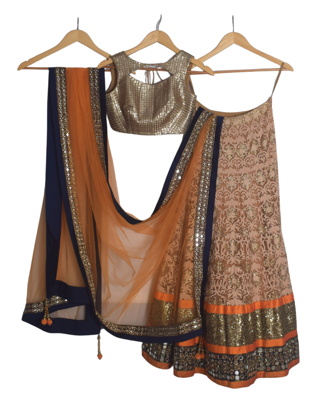 Navy, Gold & Orange Festive Lehenga Set