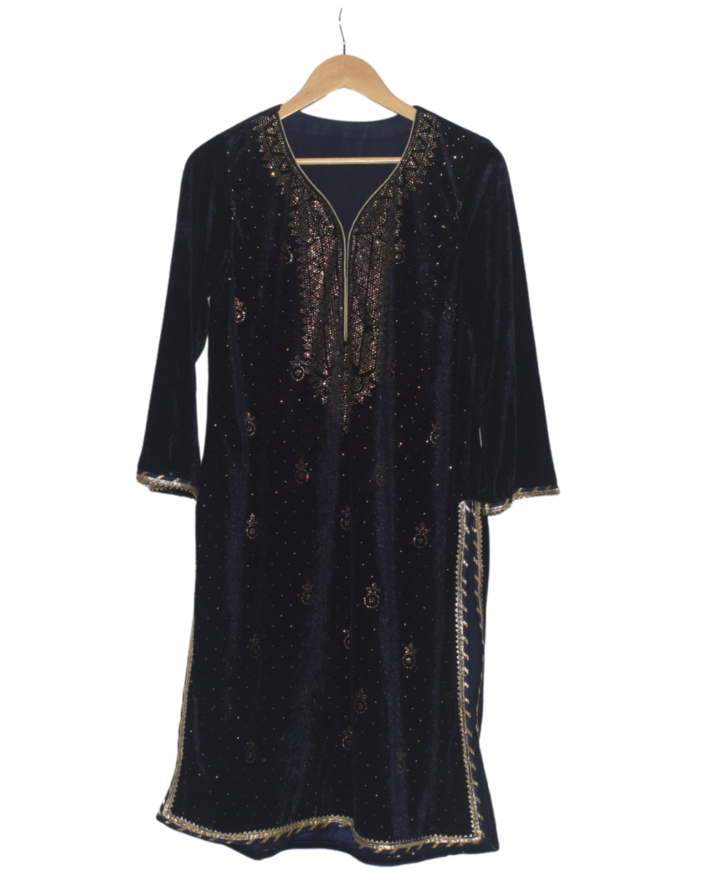 Midnight Blue Velvet Kurta with Gold Sharara & Dupatta
