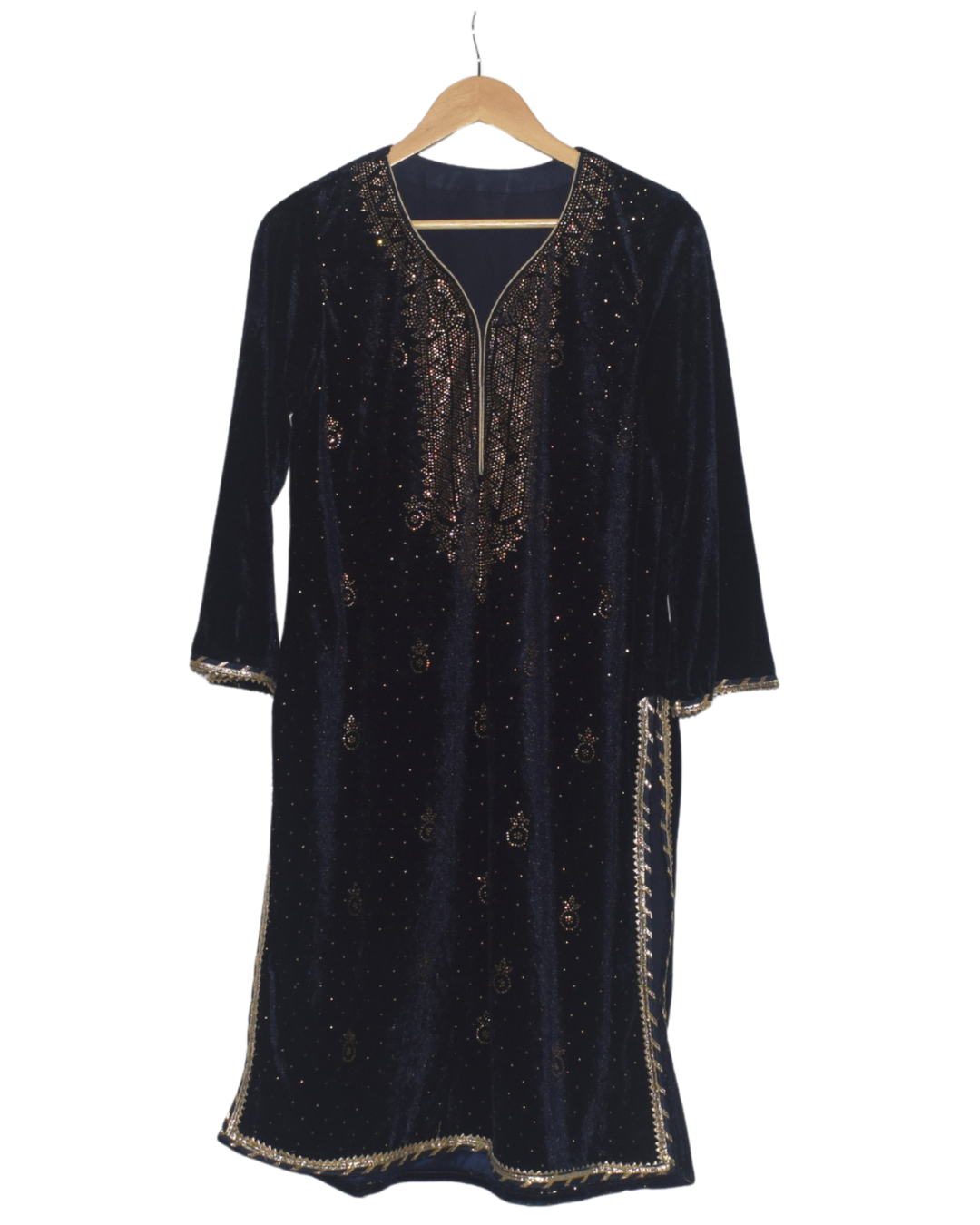 Midnight Blue Velvet Kurta with Gold Sharara & Dupatta