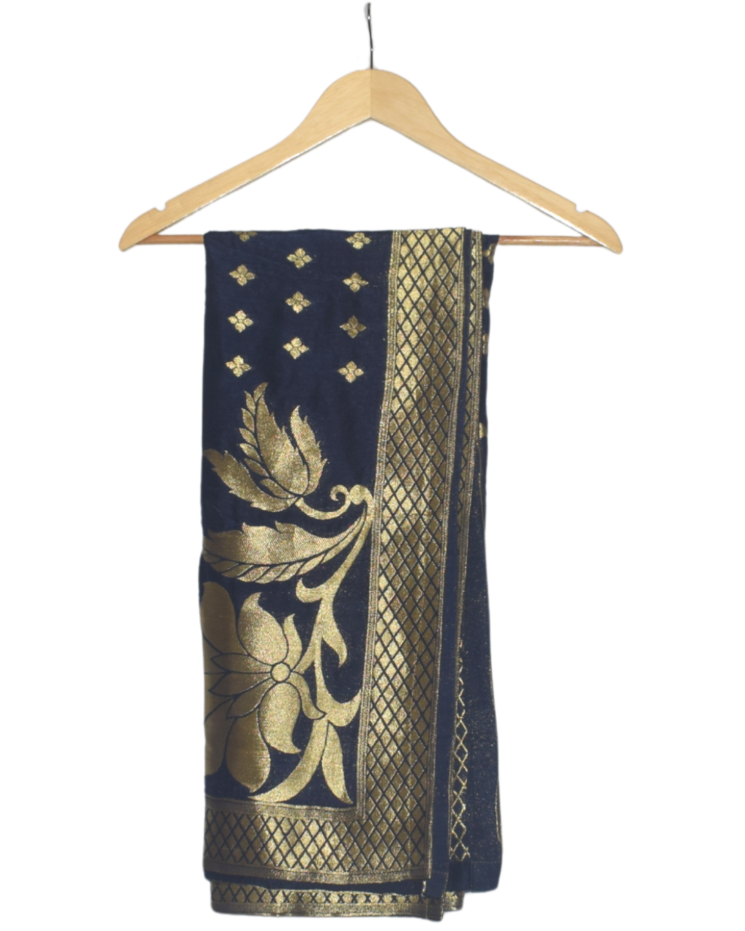 Midnight Blue Velvet Kurta with Gold Sharara & Dupatta