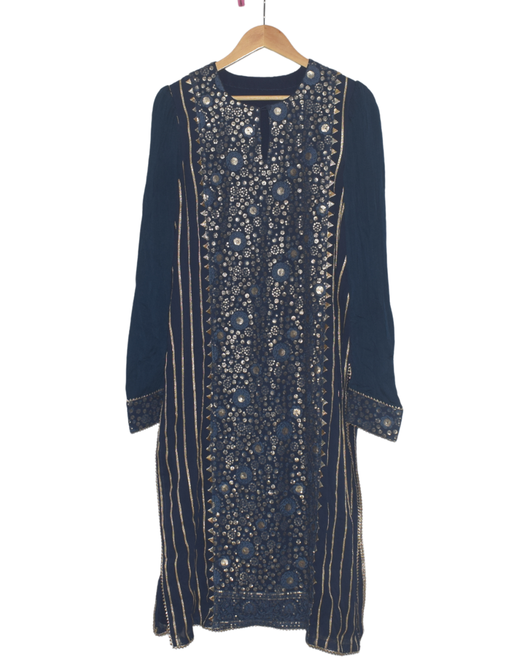 Navy Blue Mirror Work Kurta with Sharara & Dupatta