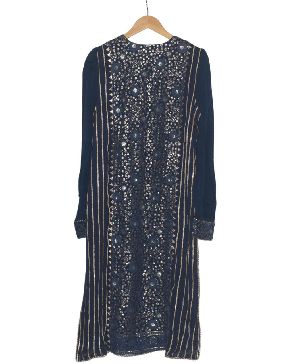 Navy Blue Mirror Work Kurta with Sharara & Dupatta