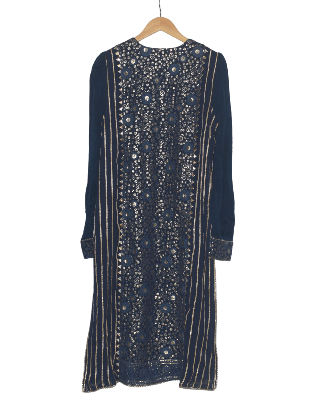Navy Blue Mirror Work Kurta with Sharara & Dupatta
