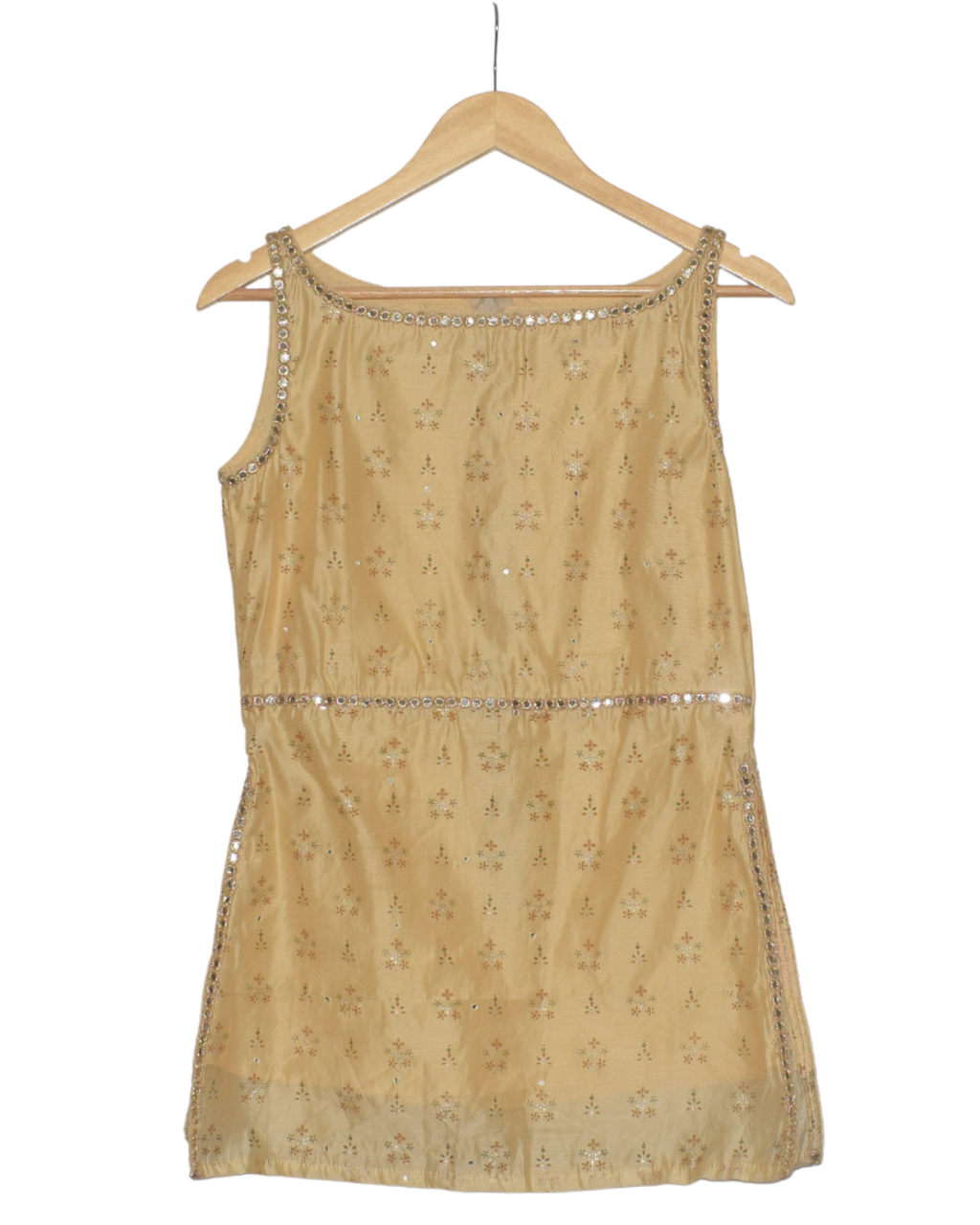 Golden Yellow Mirror Work Kurta with Dhoti Pants & Dupatta