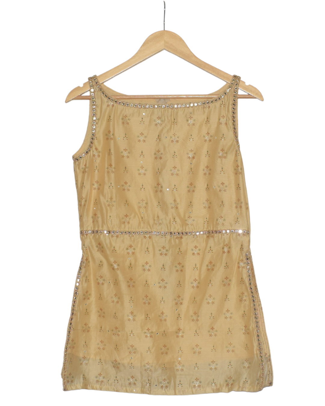 Golden Yellow Mirror Work Kurta with Dhoti Pants & Dupatta