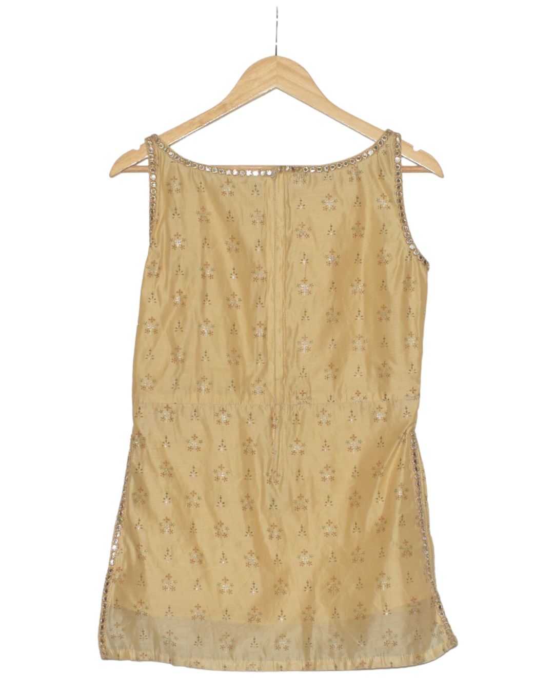 Golden Yellow Mirror Work Kurta with Dhoti Pants & Dupatta