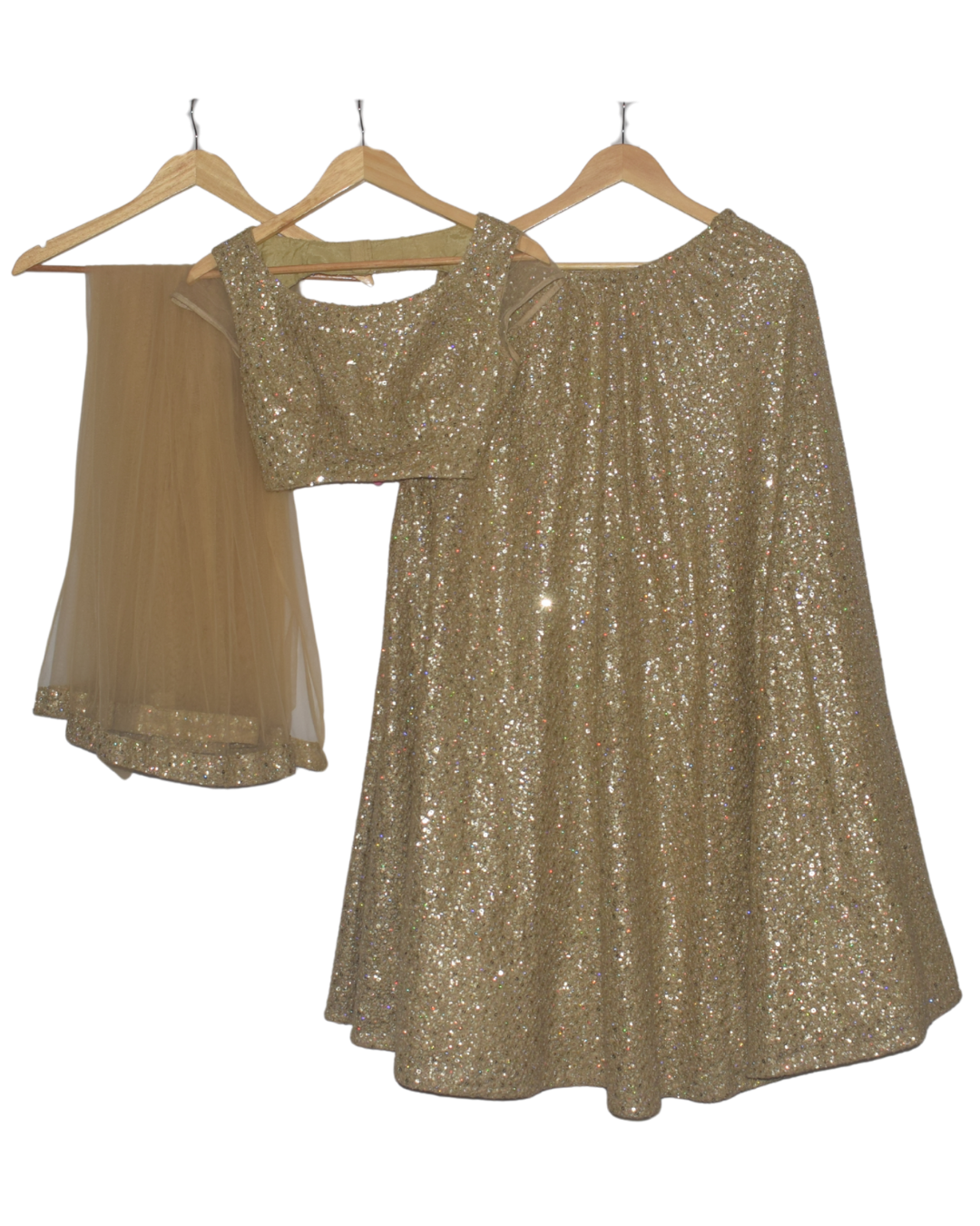 Golden Sequin Lehenga with Blouse & Net Dupatta