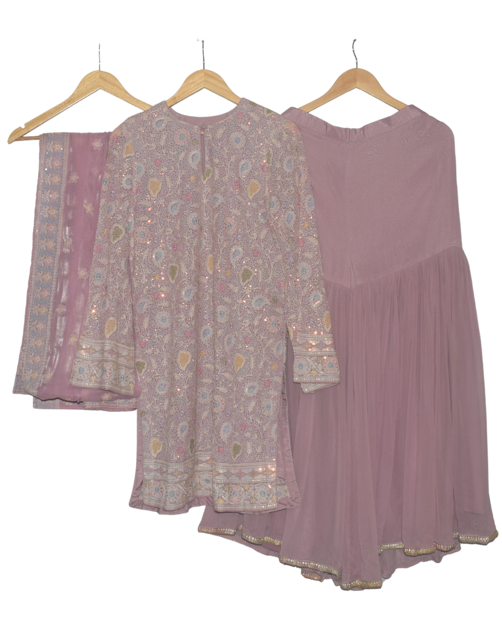 Floral Sequin Kurta with Sharara & Dupatta