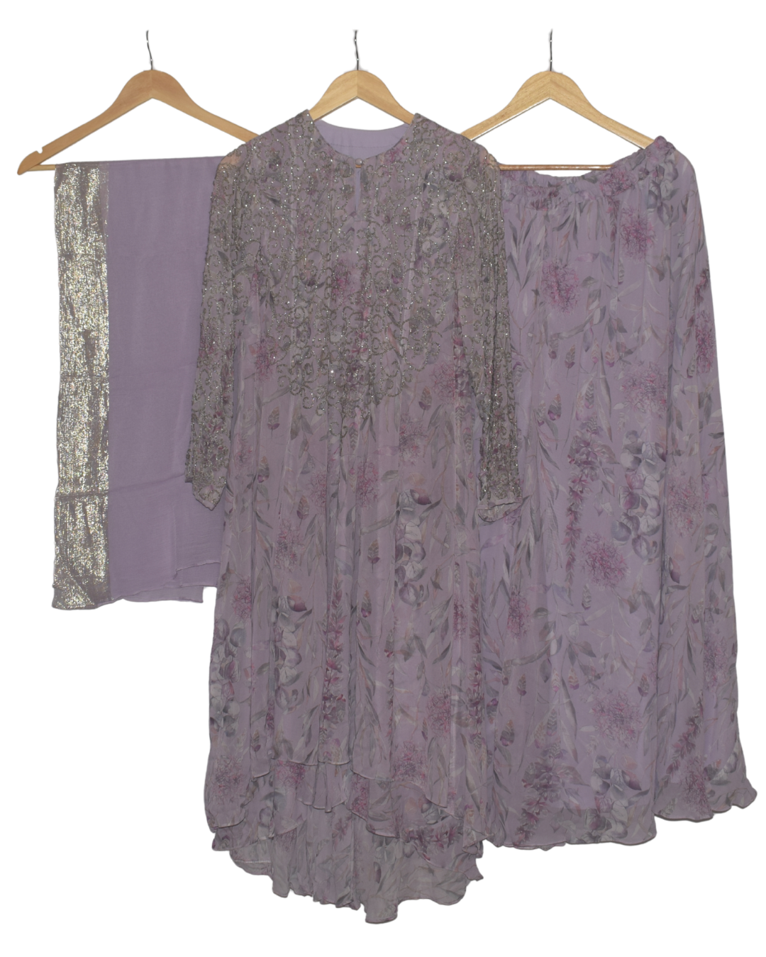 Lavender Beaded Kurta and Sharara Set