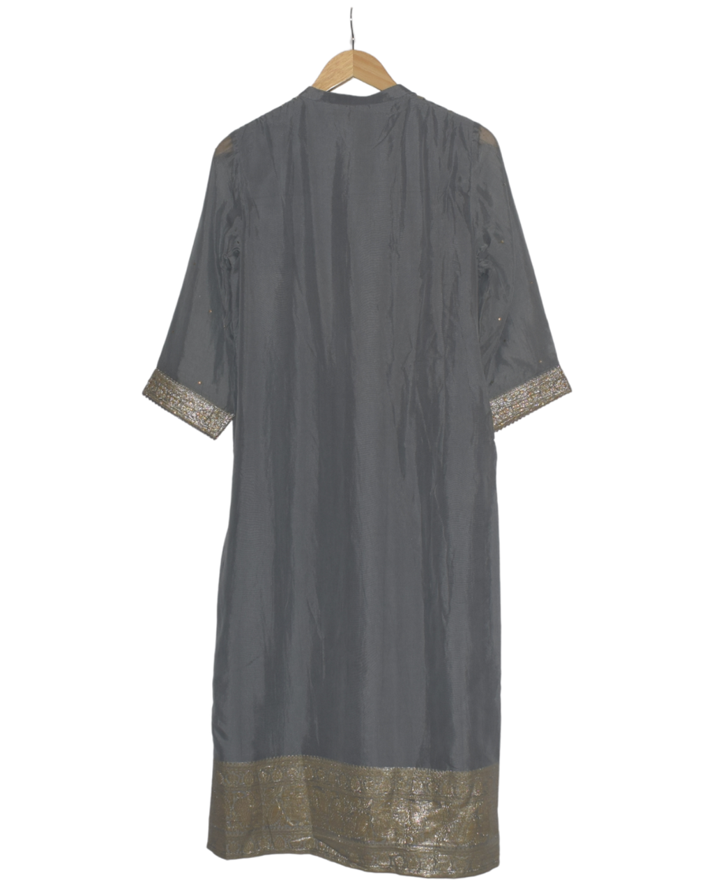 Charcoal Gray and Gold Motif Kurta Pant Set