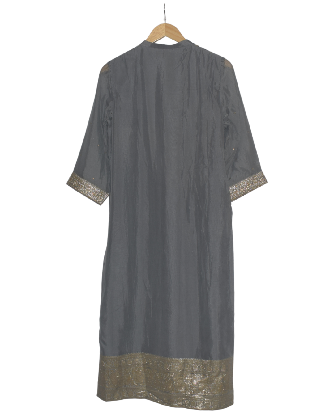 Charcoal Gray and Gold Motif Kurta Pant Set