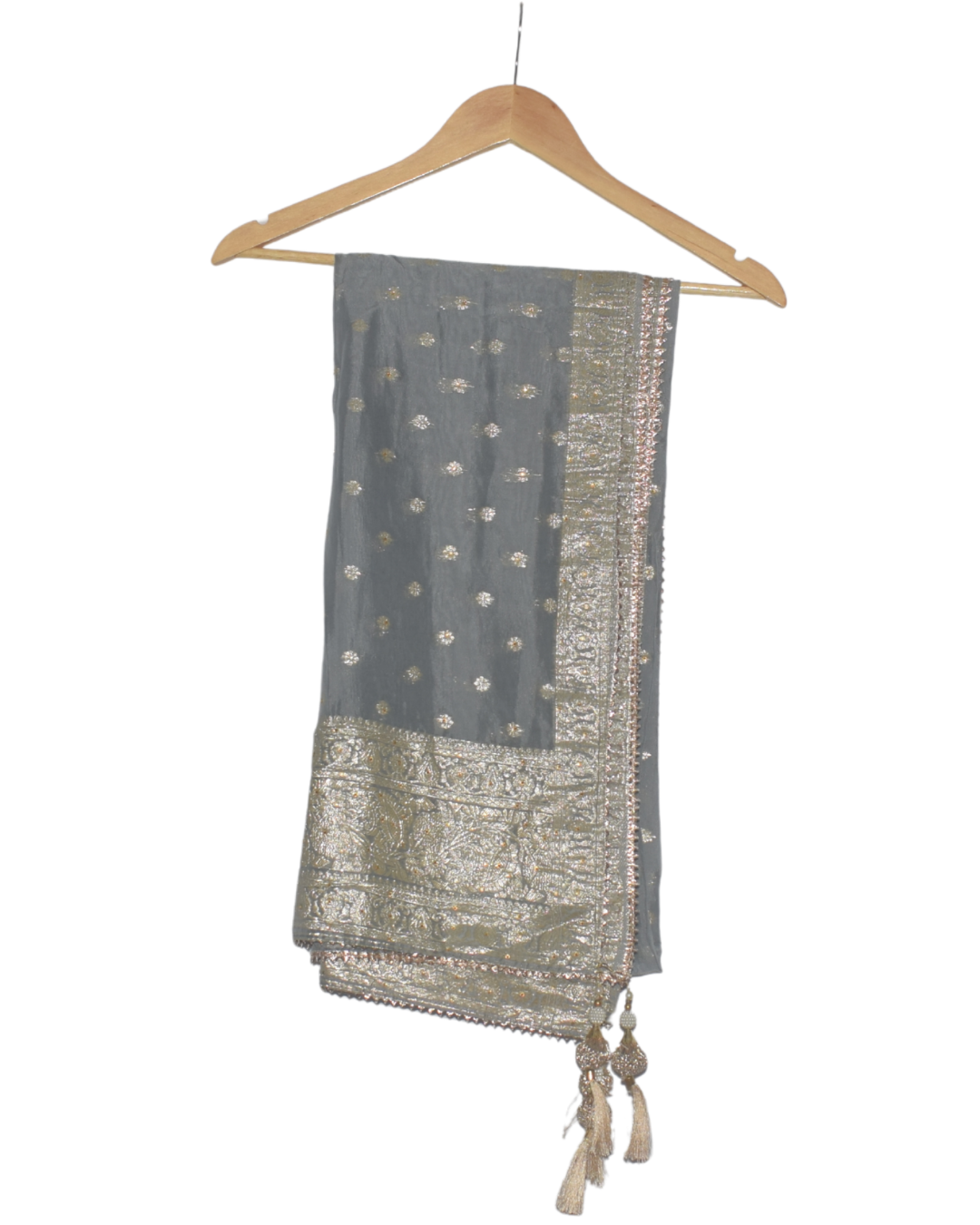 Charcoal Gray and Gold Motif Kurta Pant Set