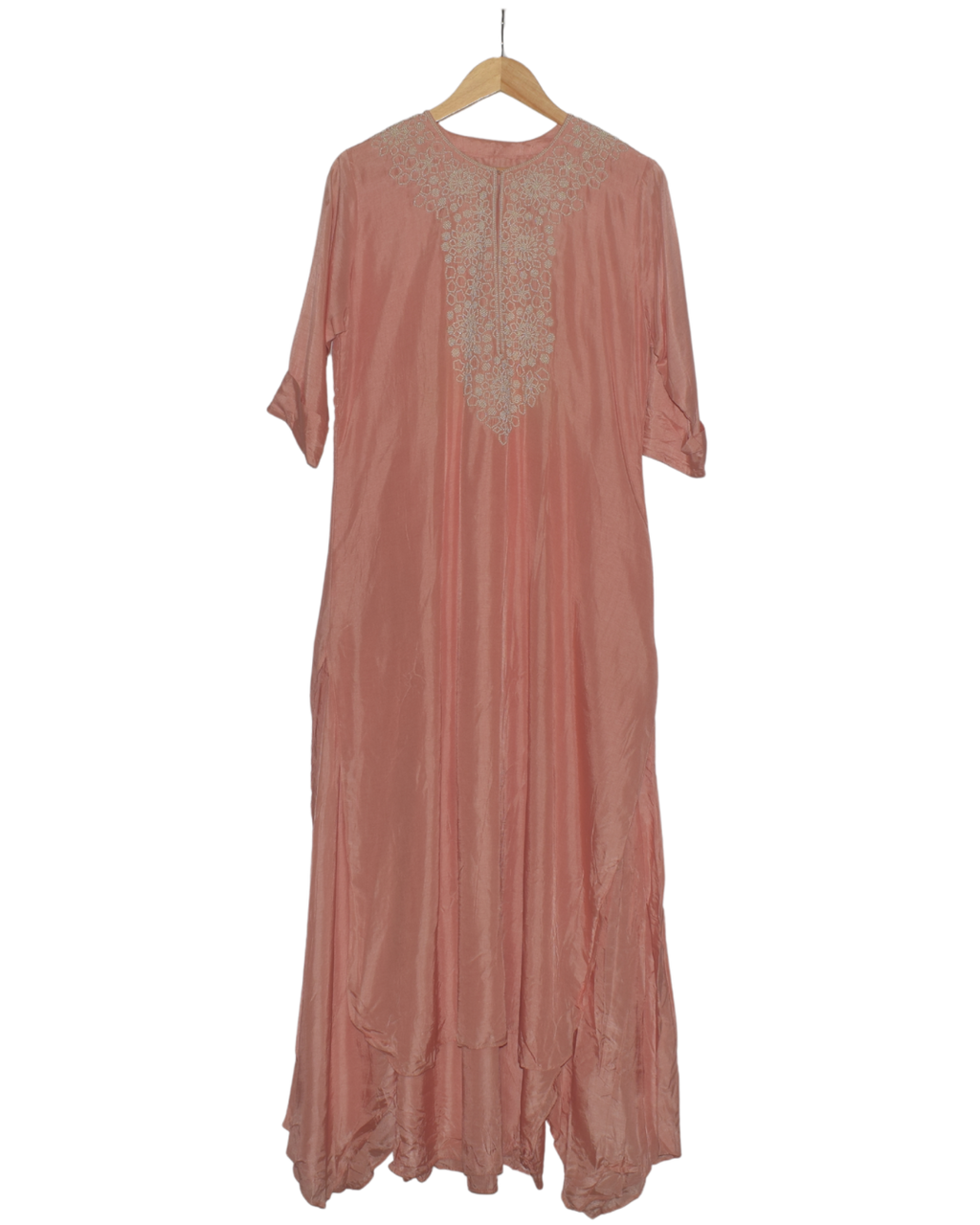 Coral Pink Embroidered Neckline One Piece Gown