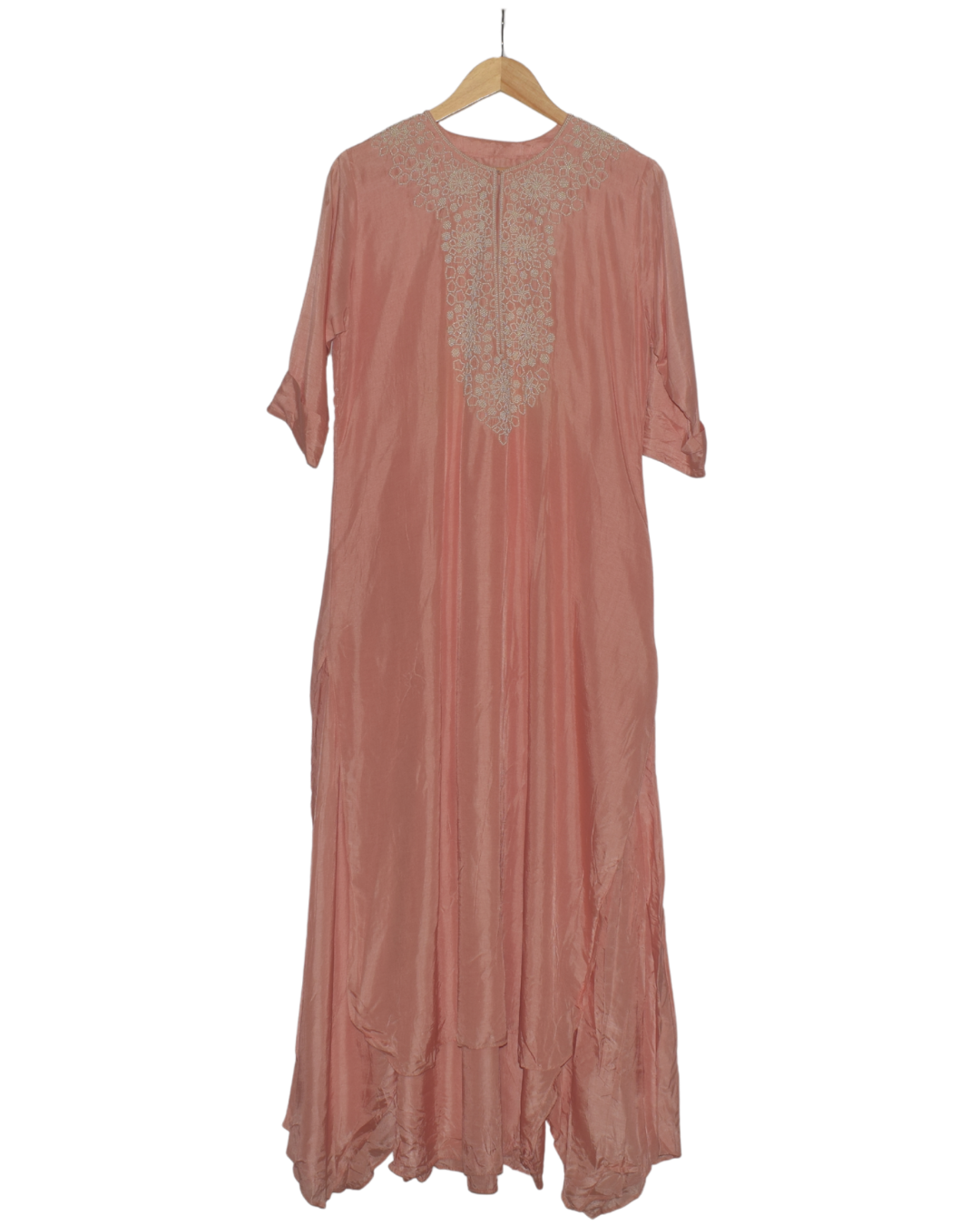 Coral Pink Embroidered Neckline One Piece Gown