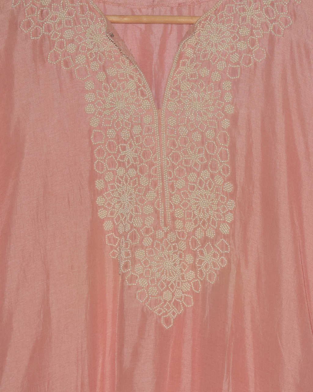 Coral Pink Embroidered Neckline One Piece Gown