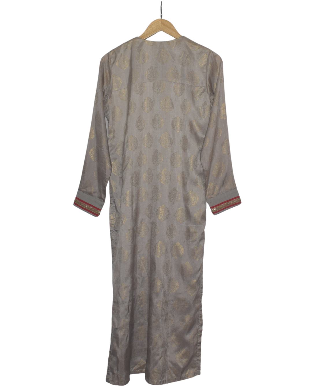 Gray Kurta with Gold Motif & Red Piping