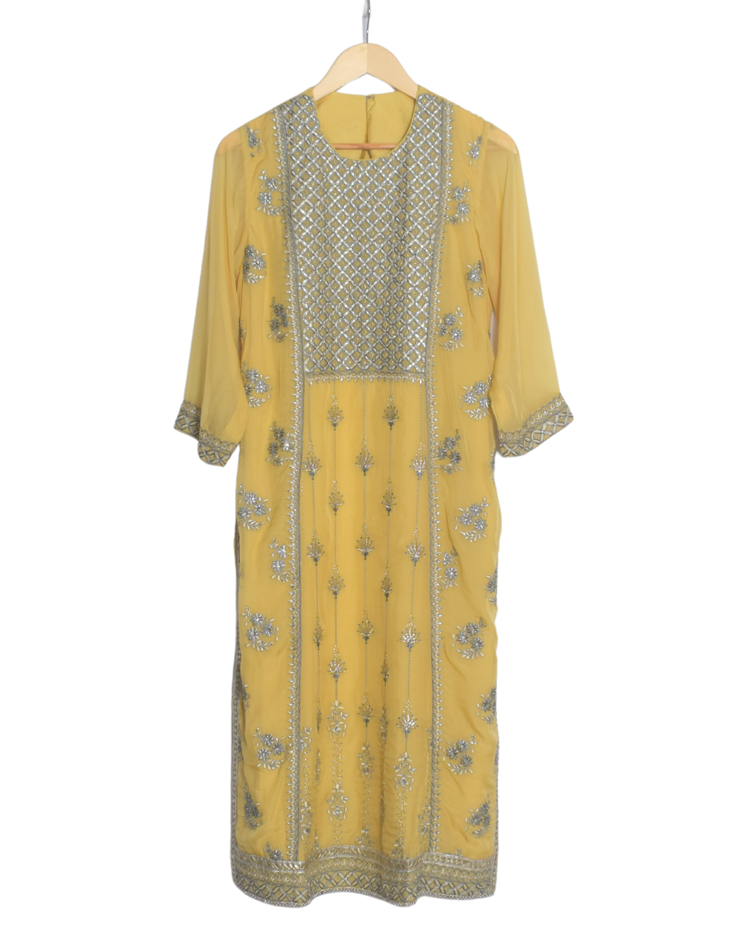 Yellow & Grey Embroidered Kurta Set