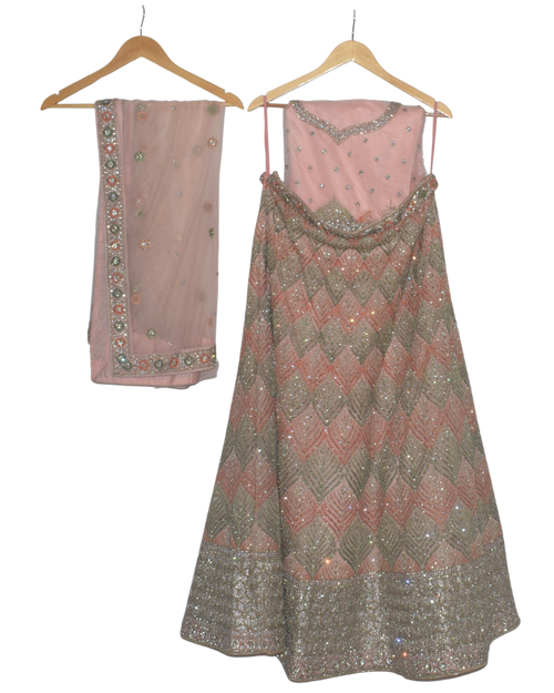 Blush Pink & Diamond Work Lehenga