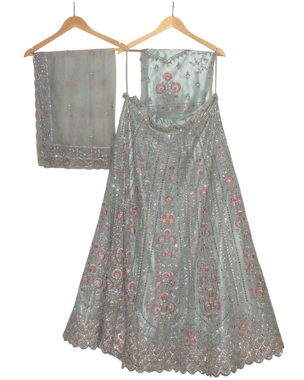 Dusty Blue & Pink Floral Bridal Lehenga