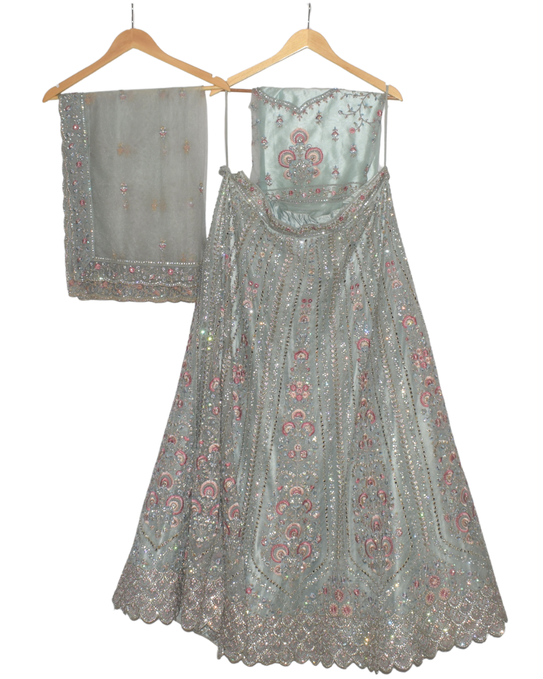 Dusty Blue & Pink Floral Bridal Lehenga