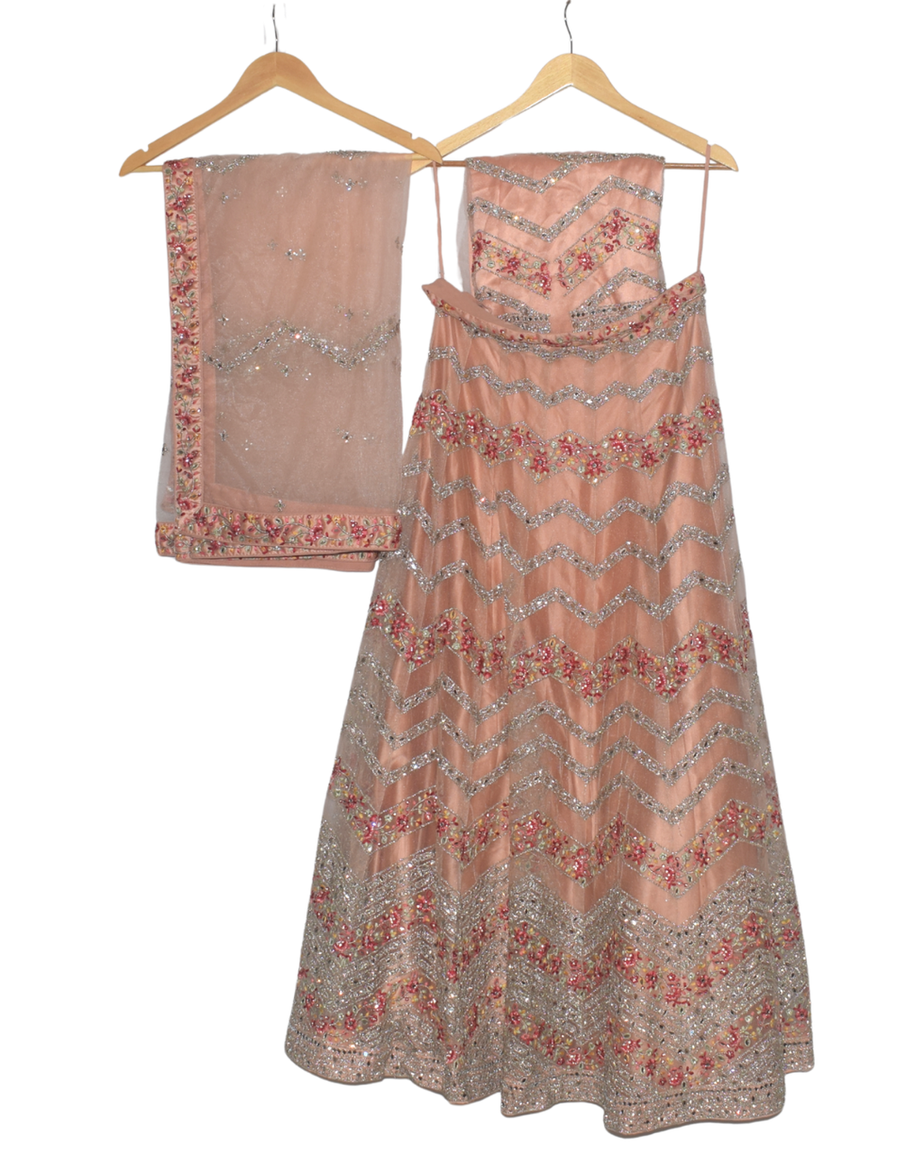 Blush Peach Chevron Sequin Lehenga