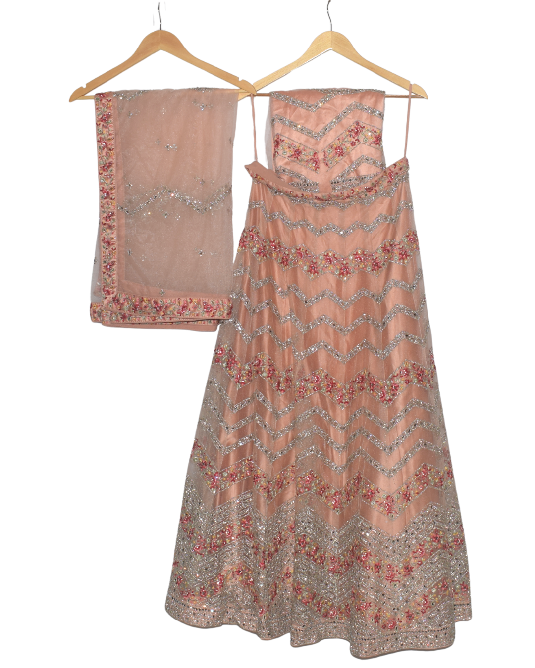 Blush Peach Chevron Sequin Lehenga