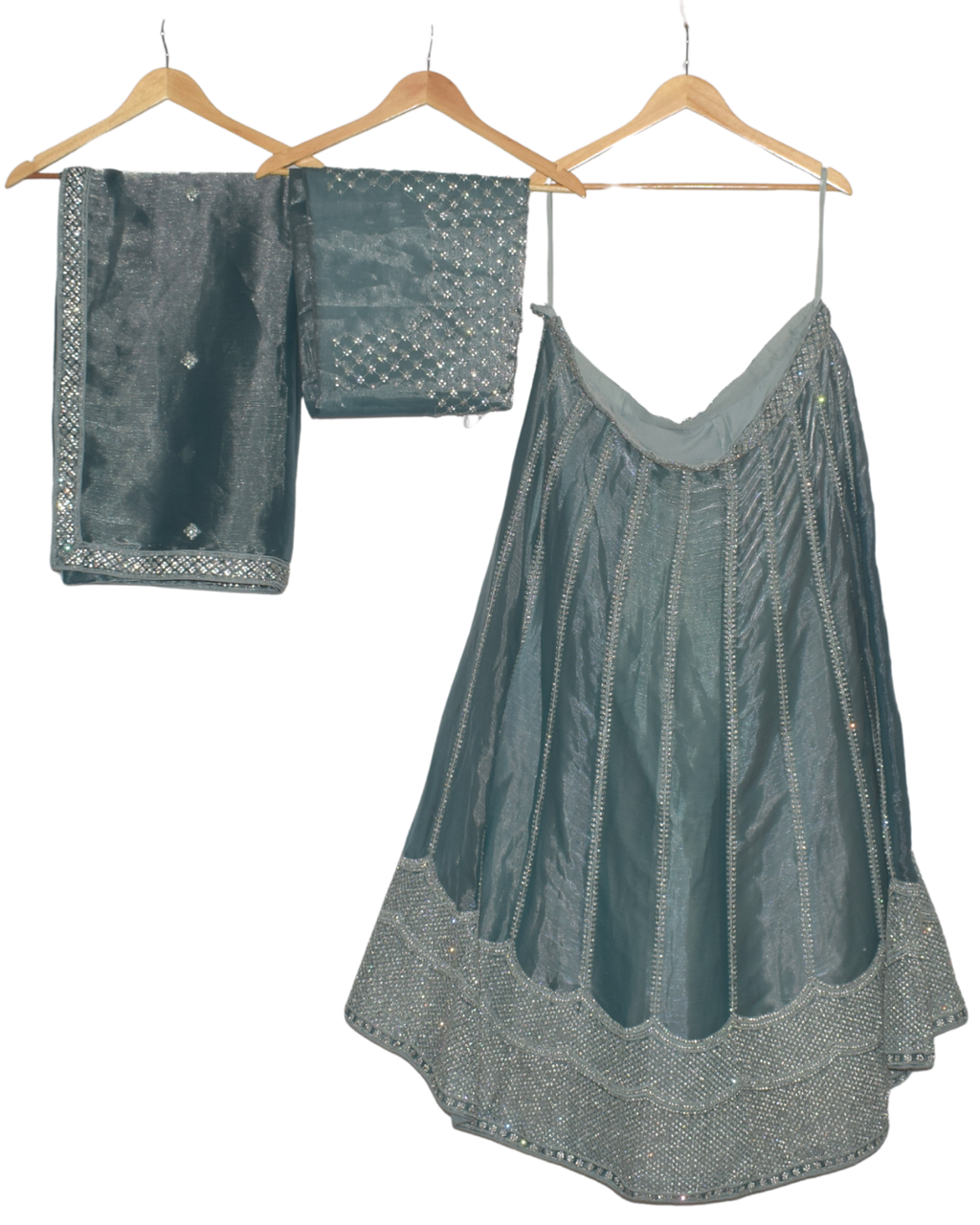 Deep Teal Silver Work Evening Lehenga