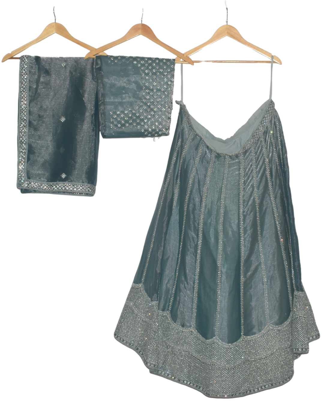 Deep Teal Silver Work Evening Lehenga