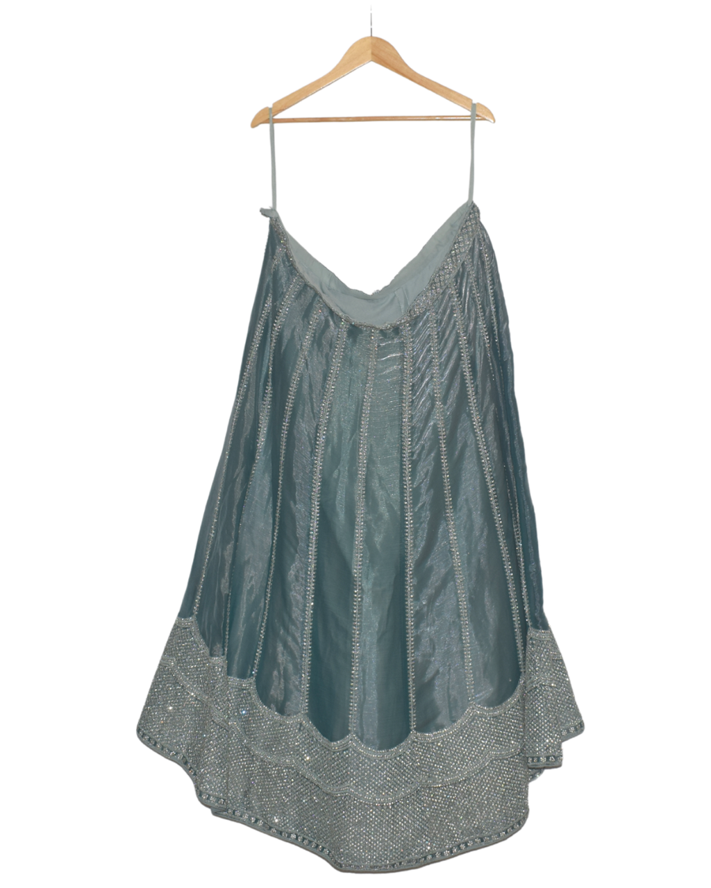 Deep Teal Silver Work Evening Lehenga