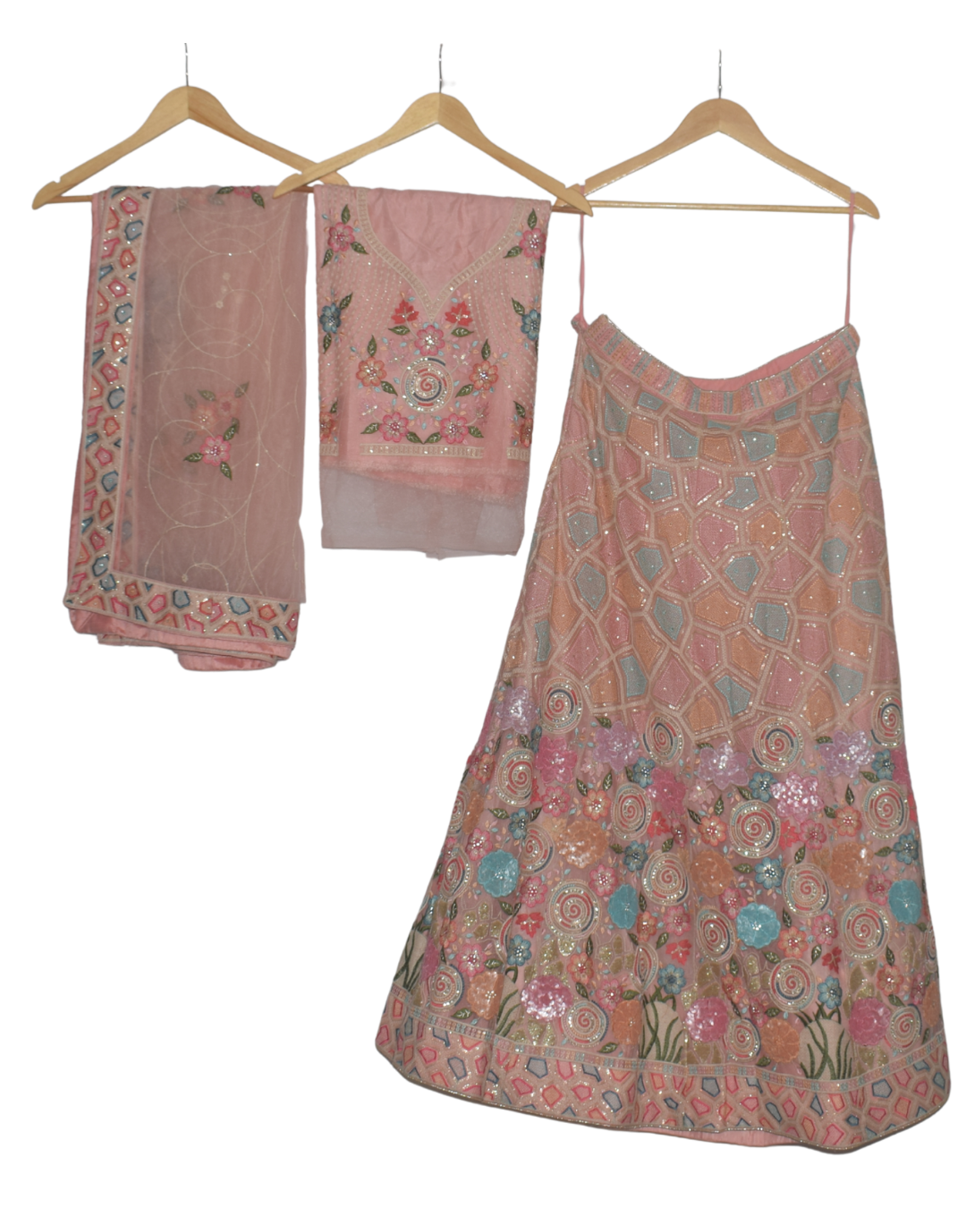 Blush Pink Multi-Color Floral Lehenga Set