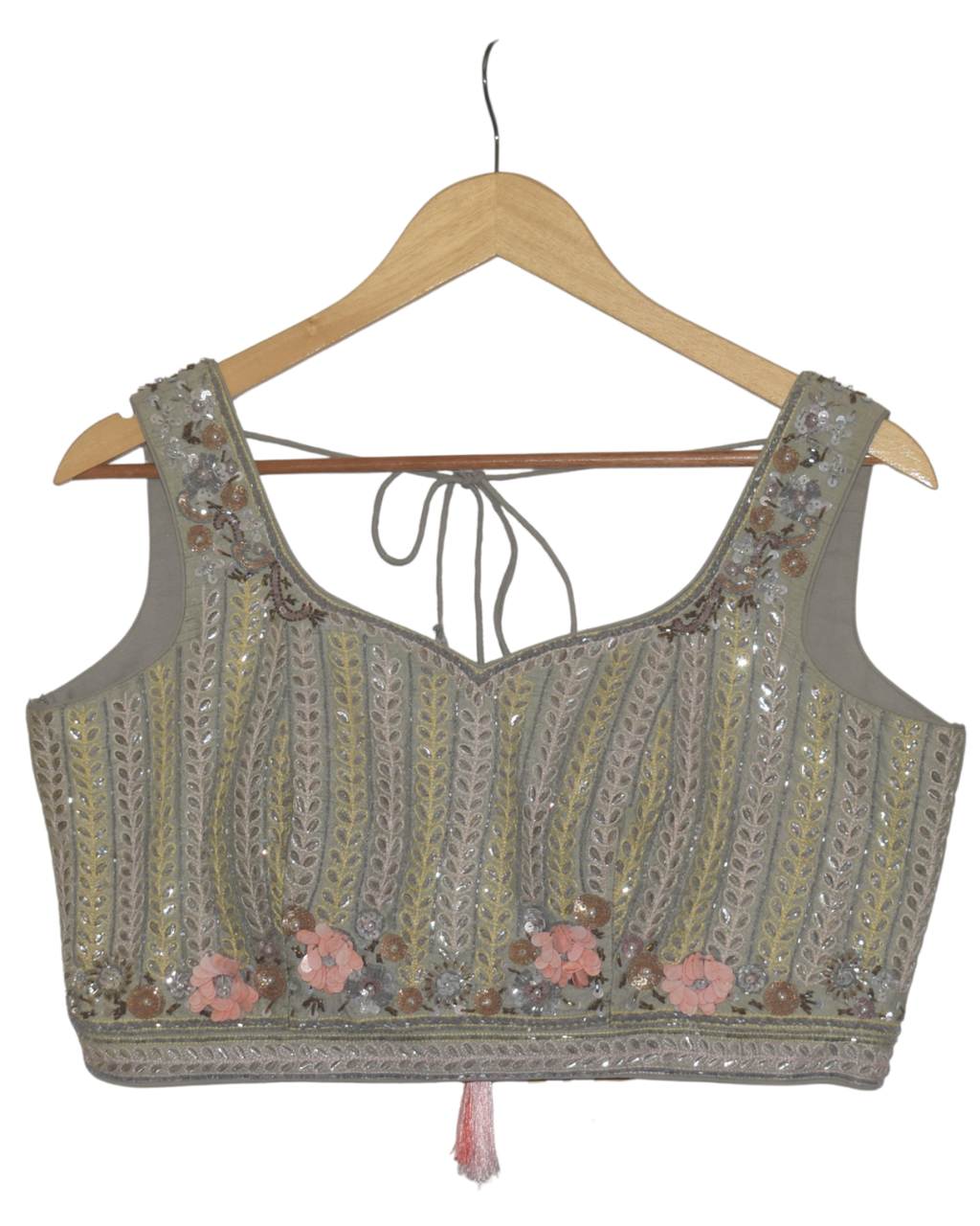 Gray Floral Print Crushed Lehenga Set