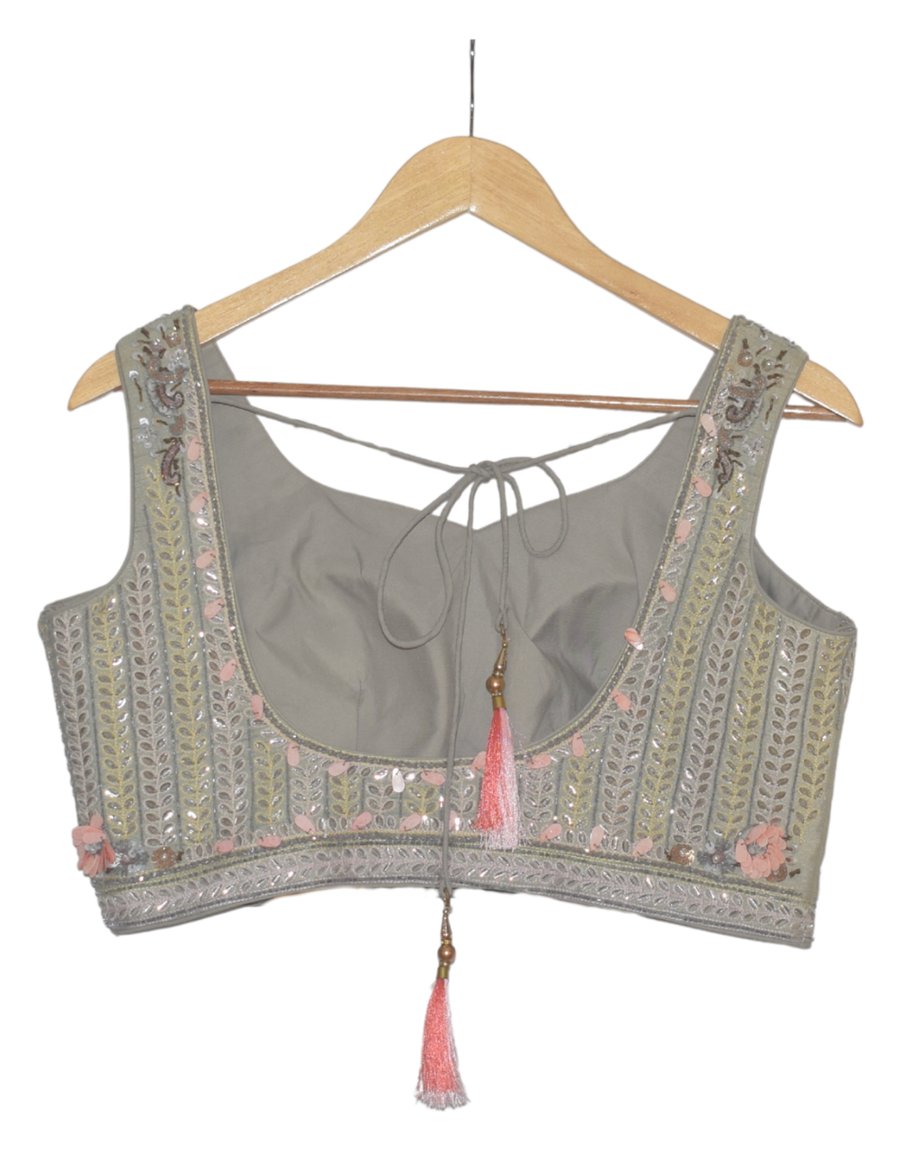 Gray Floral Print Crushed Lehenga Set