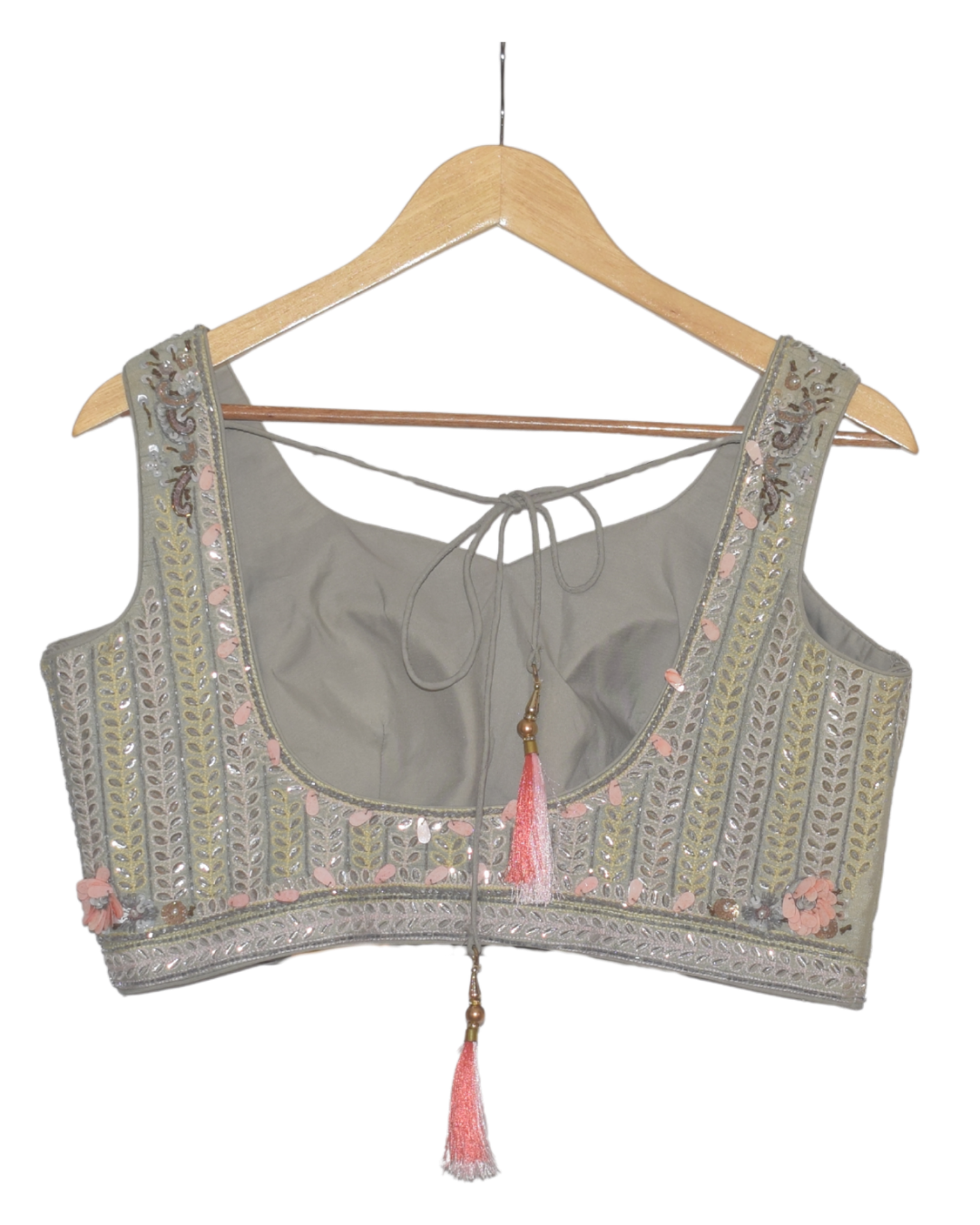 Gray Floral Print Crushed Lehenga Set