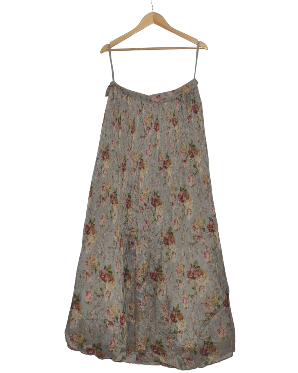 Gray Floral Print Crushed Lehenga Set