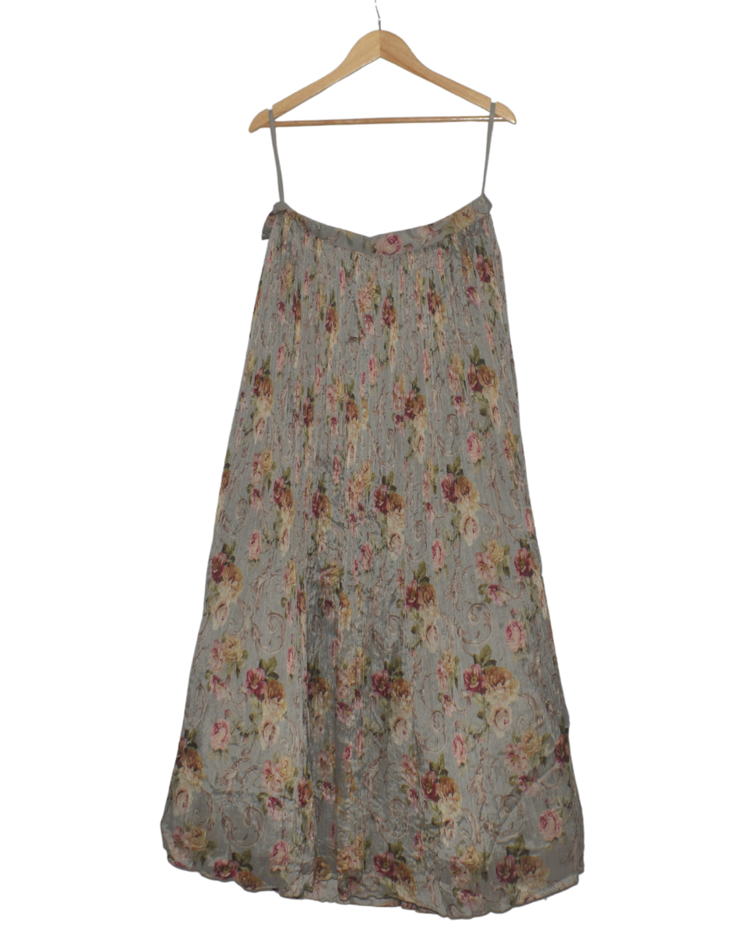 Gray Floral Print Crushed Lehenga Set