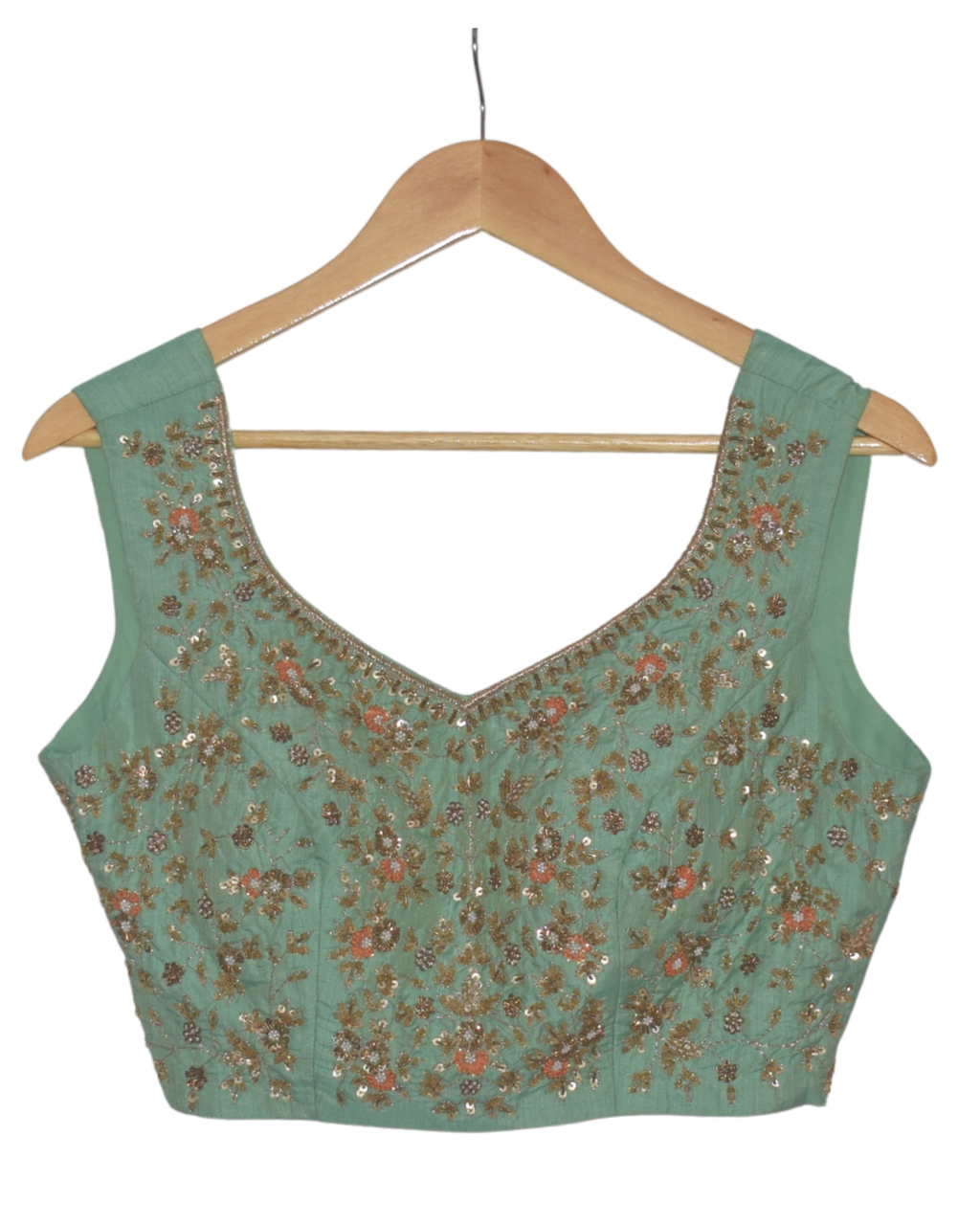 Mint & Orange Floral Print Lehenga Set with Jacket