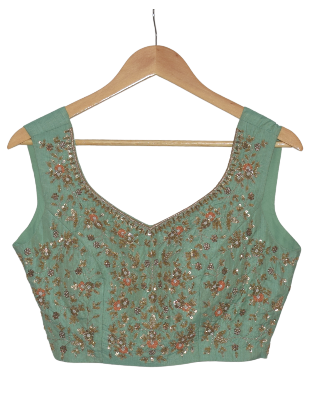 Mint & Orange Floral Print Lehenga Set with Jacket