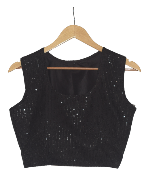 Black & Silver Sequin Pre-Draped Saree