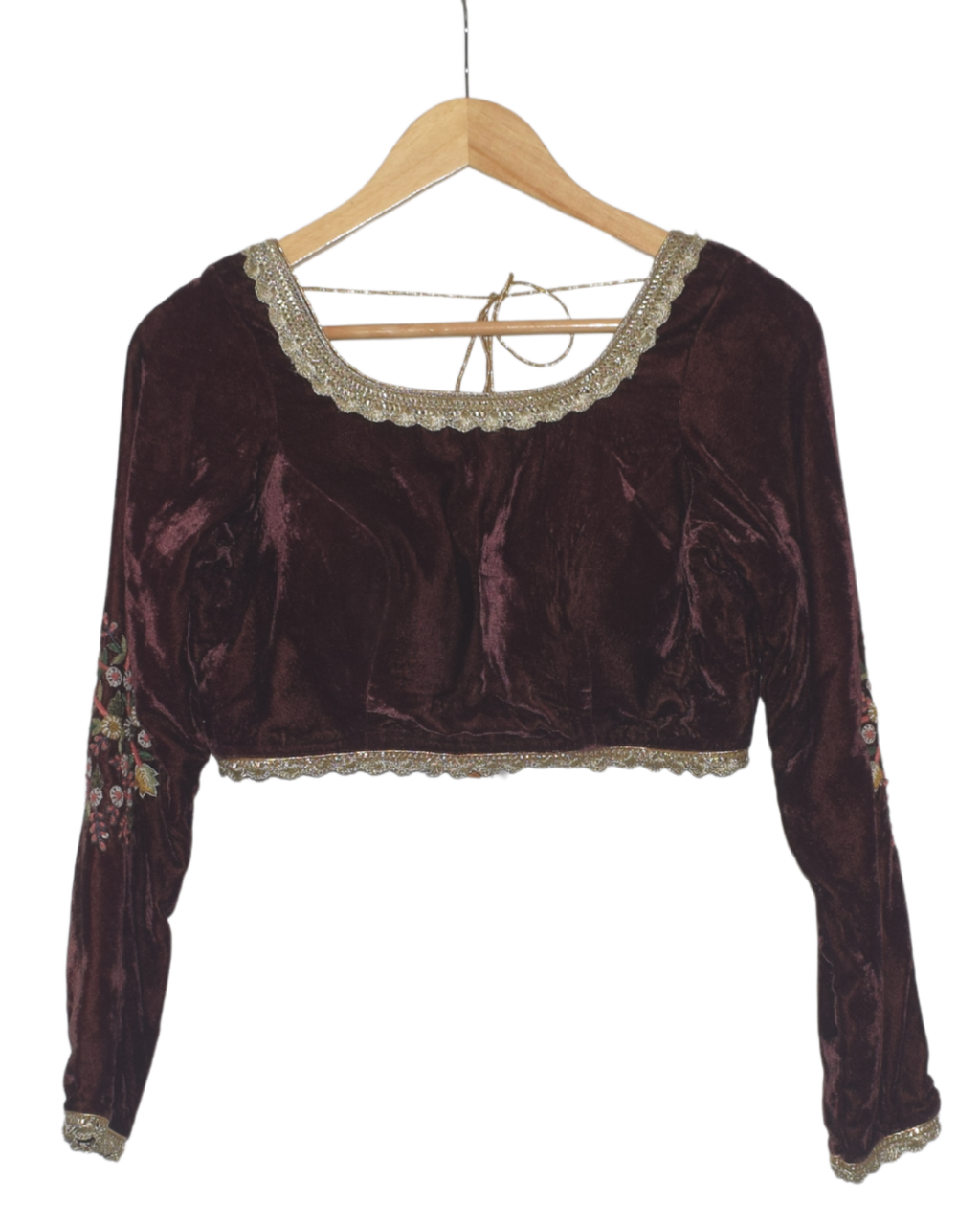 Maroon Velvet & Floral Lehenga Set