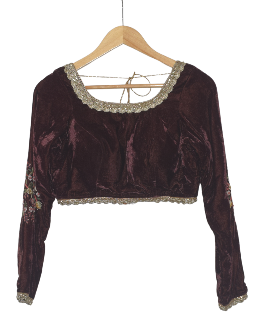 Maroon Velvet & Floral Lehenga Set