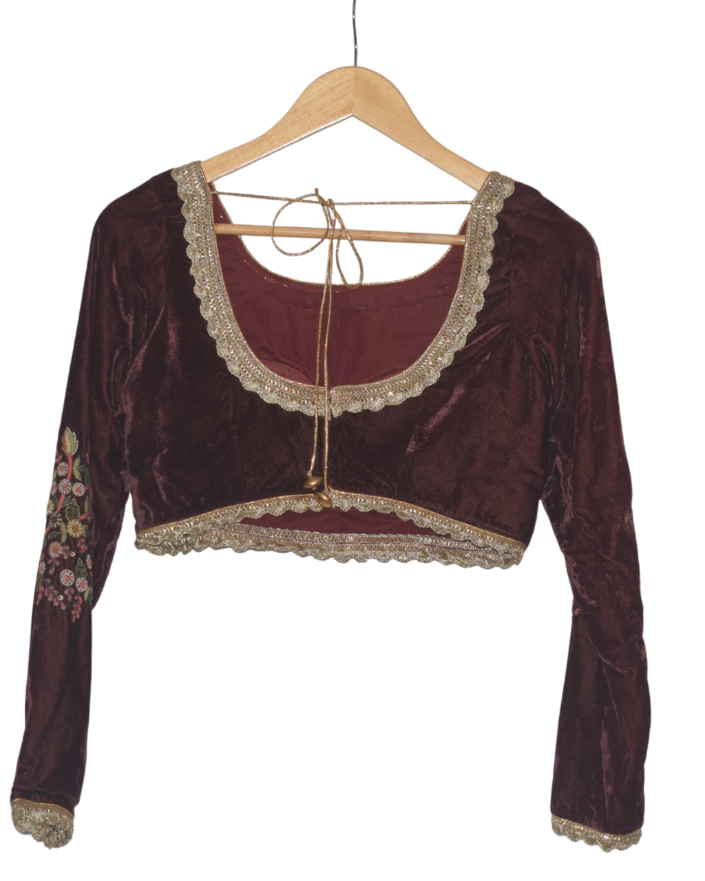 Maroon Velvet & Floral Lehenga Set