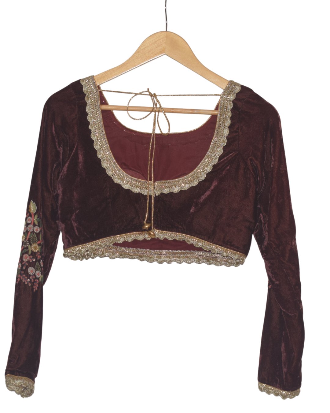 Maroon Velvet & Floral Lehenga Set