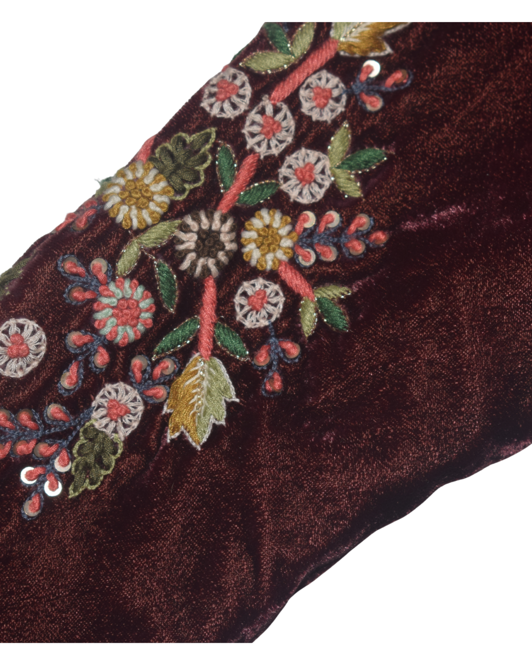 Maroon Velvet & Floral Lehenga Set