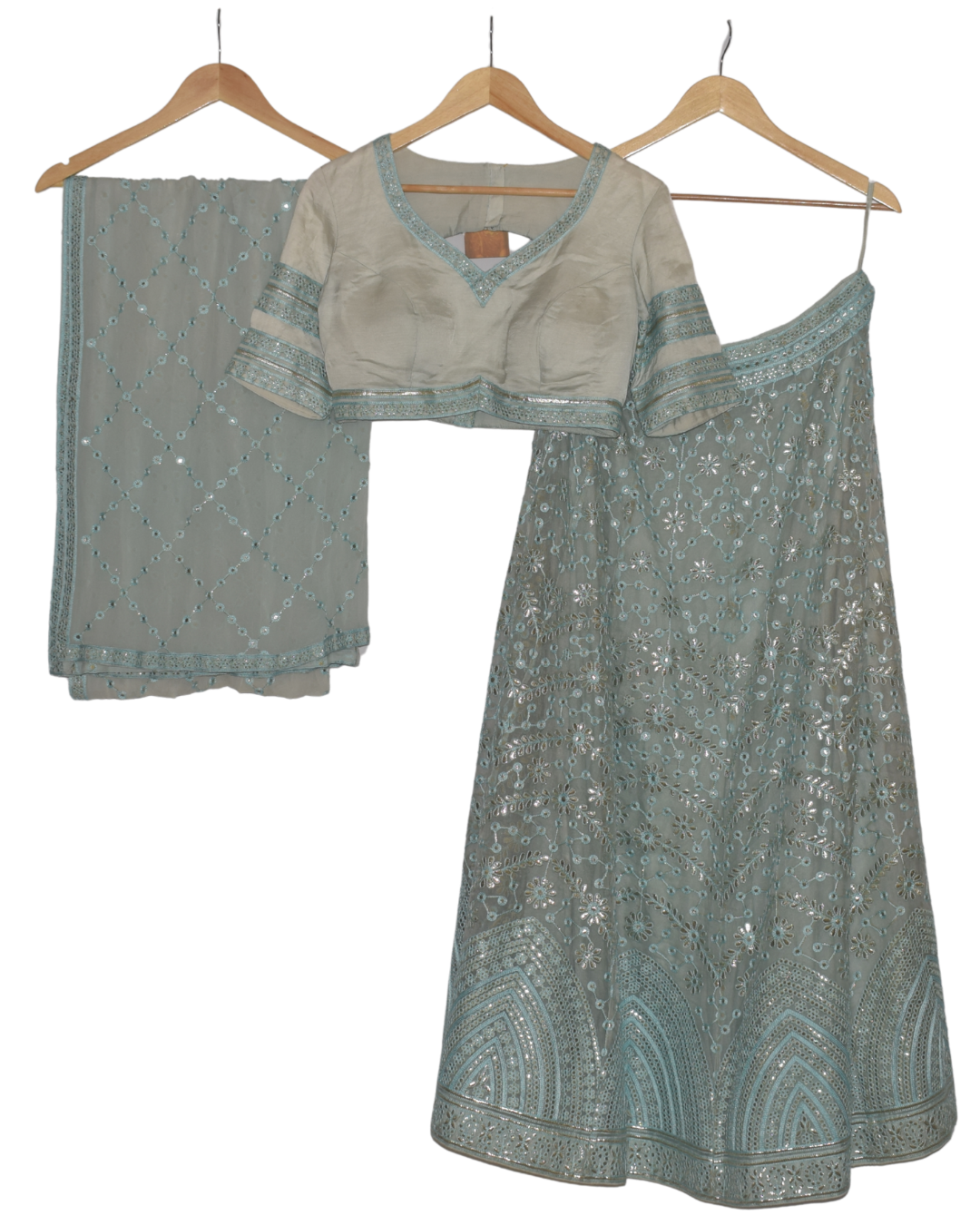 Light Blue and Cream Mirror Work Lehenga Set