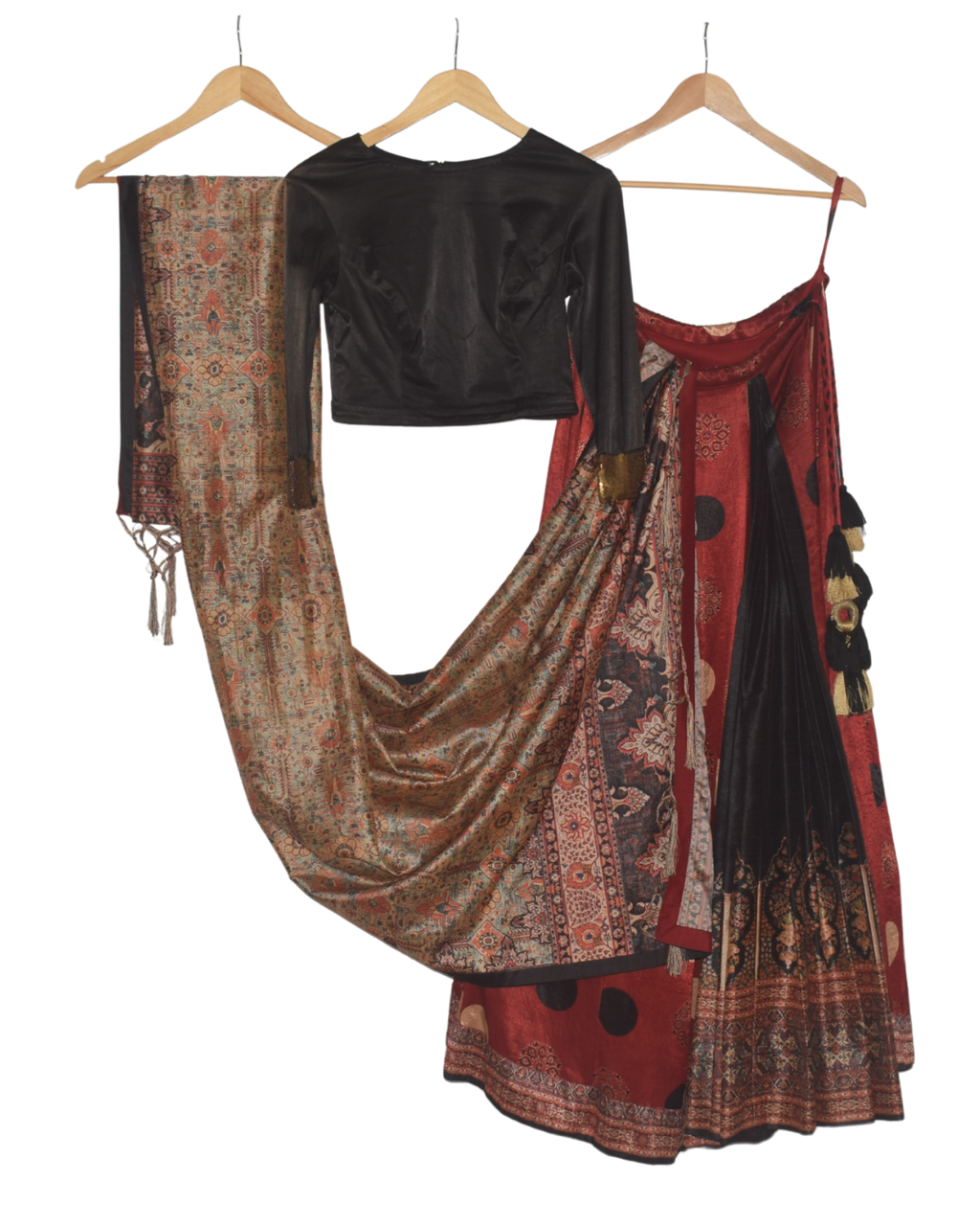 Red & Black Printed Lehenga Set