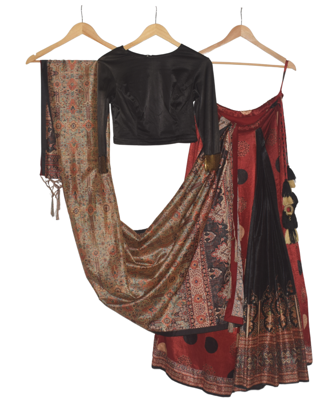 Red & Black Printed Lehenga Set